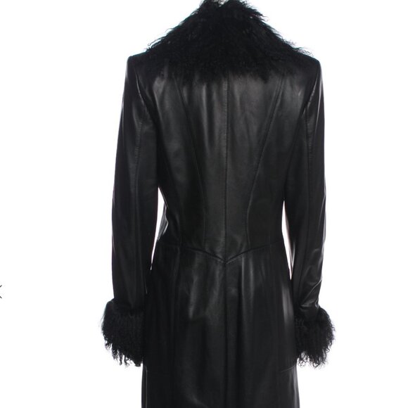 Escada Margaretha Ley Leather & Wool Coat with Shearling Fur & Cuffs EU 36 - Picture 3 of 5